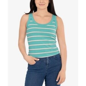 JR680 Hippie Rose Green Juniors' Striped Rib-Knit Tank Top Size S